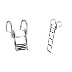 Boat Ladder, 4 Steps, Stainless Steel Telescoping Folding Swim Deck Ladder for Rear Entry Inboard