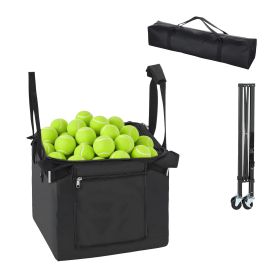 Tennis Ball Hopper, Holds 120 Tennis Balls, Foldable Pickleball Basket Cart with Wheels for Easy Pick Up, Lightweight Aluminum Alloy