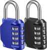 Combination Lock, 4 Digit Combination Padlock for School Gym Sports Locker, Fence, Toolbox, Case, Hasp Cabinet Storage (2 Pack, Blue & Black)