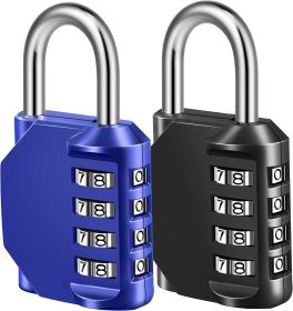 Combination Lock, 4 Digit Combination Padlock for School Gym Sports Locker, Fence, Toolbox, Case, Hasp Cabinet Storage (2 Pack, Blue & Black)