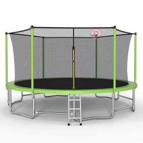 16FT Trampoline with Balance Bar & Basketball Hoop&Ball, ASTM Approved Reinforced Type Outdoor Trampoline with Enclosure Net