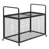 Rolling Sports Ball Storage Cart, Lockable Basketball Cage with Double Lids, Sport Equipment Holder Organizer for Indoor Outdoor