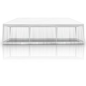 10x30FT White Mesh Party Tent with 8 Sidewalls, 2 Zipper Doors & 6 Screen Panels, White PE Canopy Roof, Powder-Coated Steel Frame
