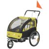 2-in-1 Bike Trailer for Kids, Foldable 2-Seat Baby Stroller with 5-Point Harness, Rubber Wheels, Storage Bag, Yellow
