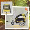 2-in-1 Bike Trailer for Kids, Foldable 2-Seat Baby Stroller with 5-Point Harness, Rubber Wheels, Storage Bag, Yellow