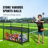 Rolling Sports Ball Storage Cart, Lockable Basketball Cage with Double Lids, Sport Equipment Holder Organizer for Indoor Outdoor