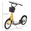 Kick Scooter with Adjustable Handlebar, Kids Scooter with 2 Brakes Basket Cupholder 16" Inflatable Rubber Tyres Orange