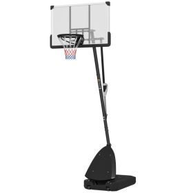 4.9-10 Basketball Stand, Freestanding Basketball System with 44" Shatterproof Backboard, Rebound System and Wheels (Option: Black-1170x800x245 mm)