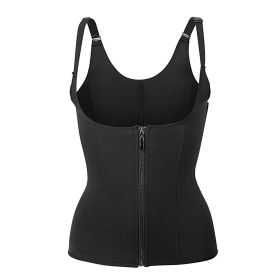 Zippered Waist Trainer Corset Waist Tummy Control Body Shaper Cincher Back Support with Adjustable Straps for Women (Color: Black, size: large)